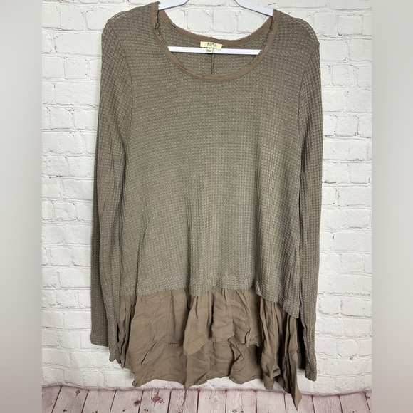 Kori America waffle knit long sleeve tunic top with ruffle hem, sz L, GUC - Picture 1 of 6